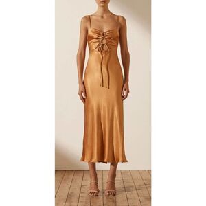 Shona Joy ALMA LACE UP MIDI DRESS Tumeric Size 10 SLEEVELESS Stain